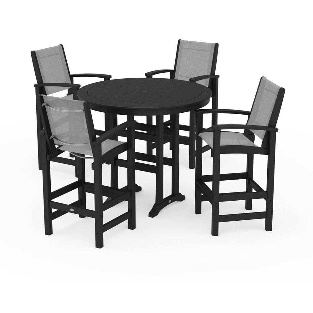 POLYWOOD® Outdoor Furniture Black / Metallic Sling POLYWOOD® - Coastal 5-Piece Nautical Trestle Bar Set - PWS304