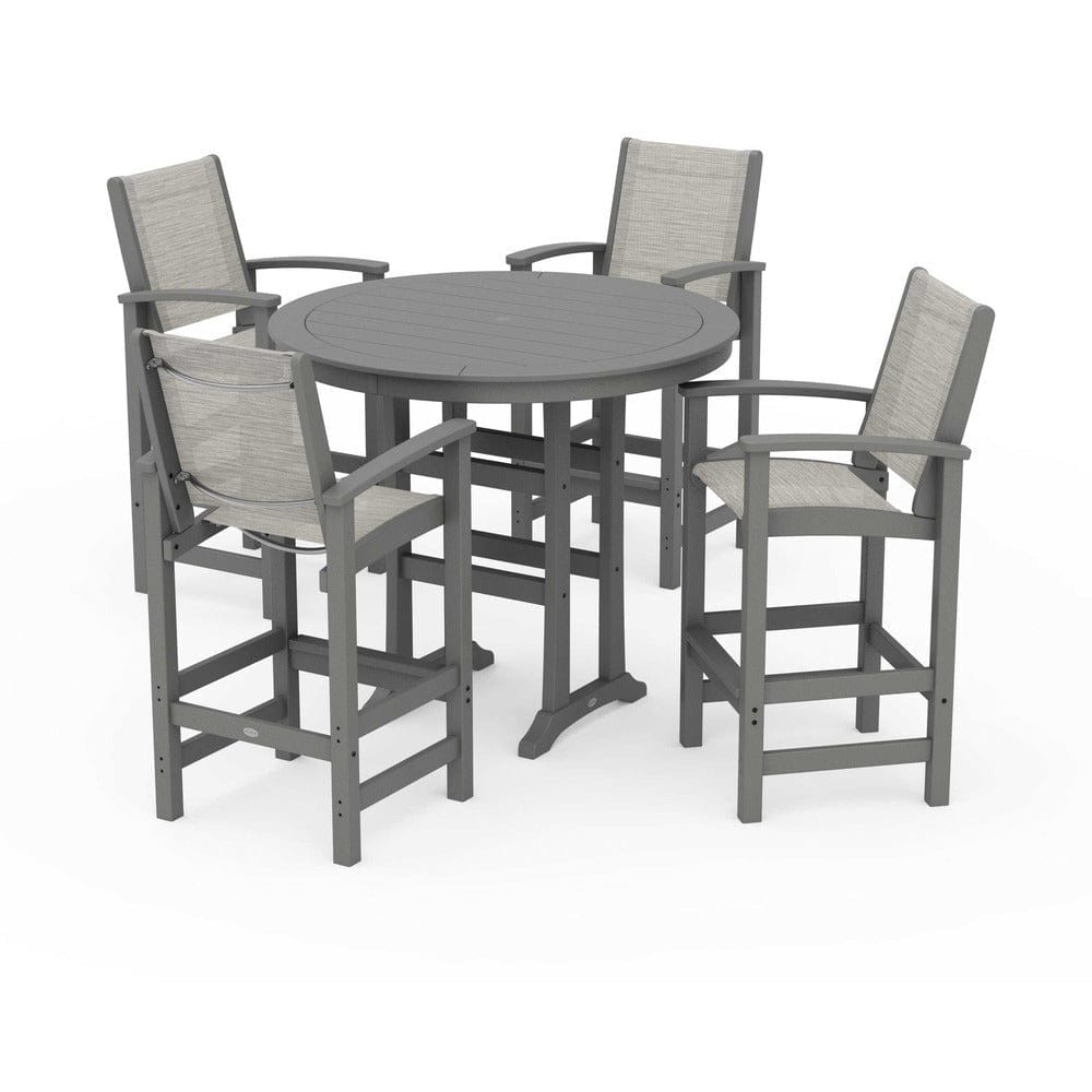 POLYWOOD® Outdoor Furniture Slate Grey / Birch Sling POLYWOOD® - Coastal 5-Piece Nautical Trestle Bar Set - PWS304