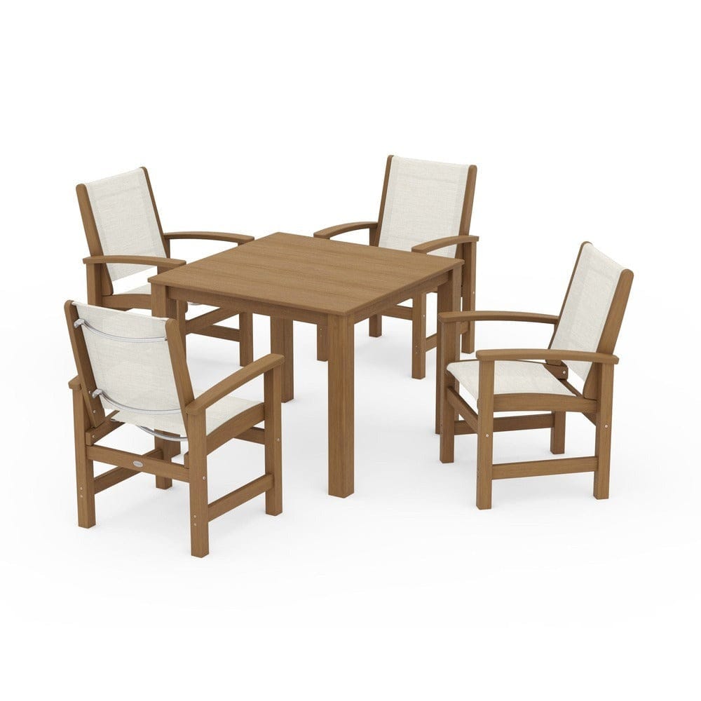 POLYWOOD® Outdoor Furniture Natural / Parchment Sling POLYWOOD® - Coastal 5-Piece Parsons Dining Set - PWS2278