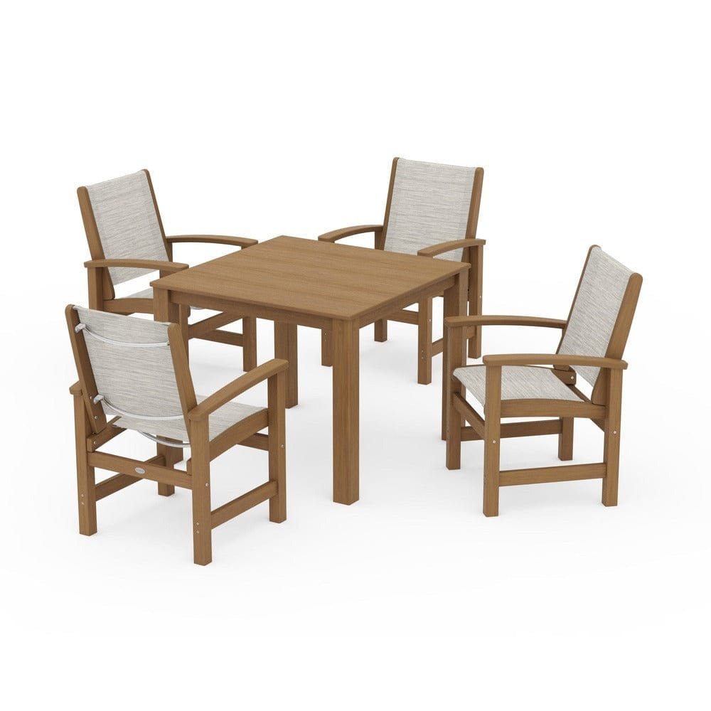 POLYWOOD® Outdoor Furniture Natural / Birch Sling POLYWOOD® - Coastal 5-Piece Parsons Dining Set - PWS2278