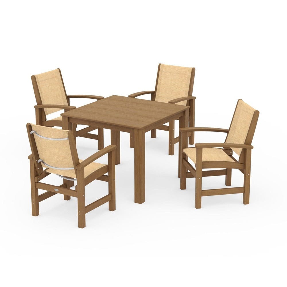 POLYWOOD® Outdoor Furniture Natural / Dupioni Apricot Sling POLYWOOD® - Coastal 5-Piece Parsons Dining Set - PWS2278