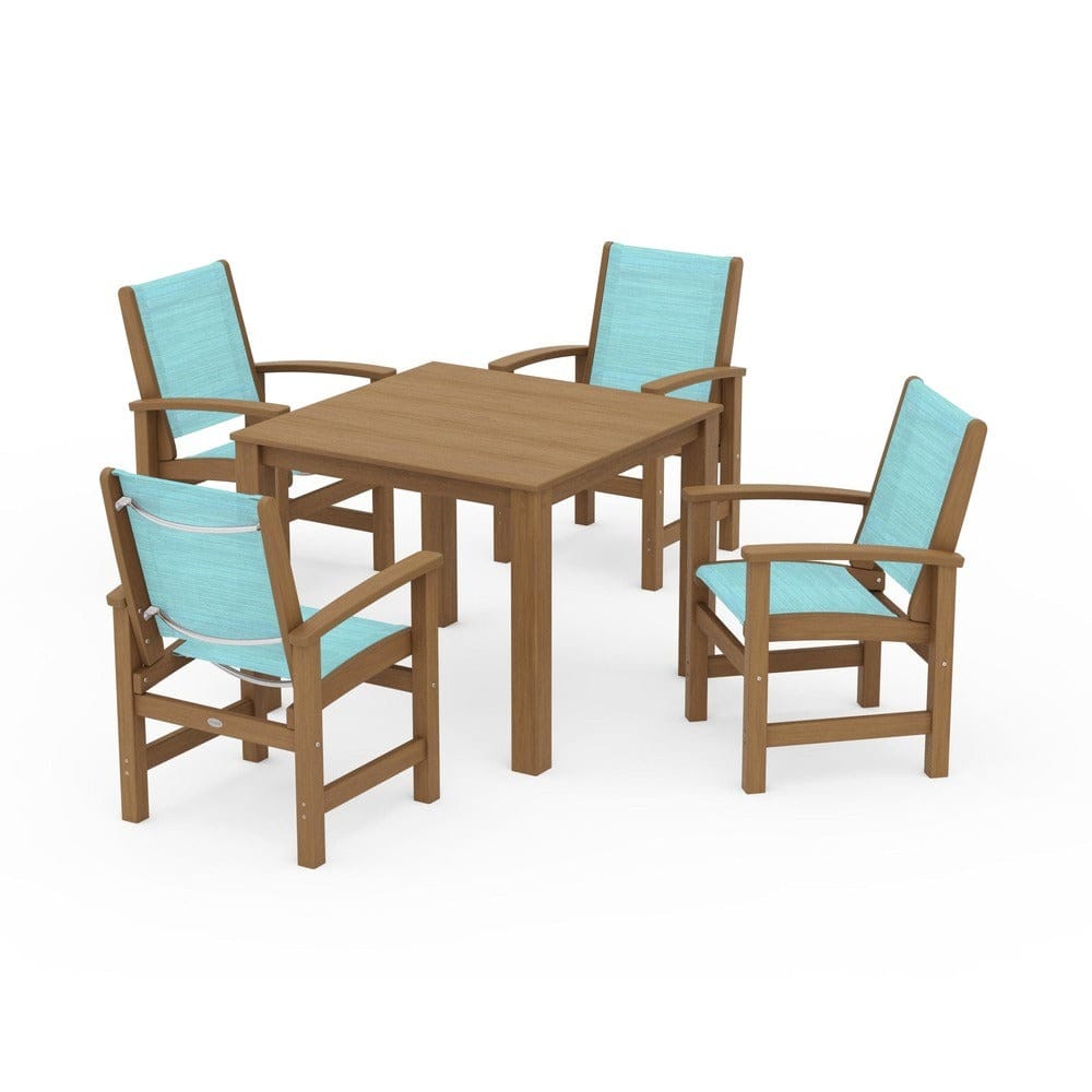 POLYWOOD® Outdoor Furniture Natural / Dupioni Aquamarine Sling POLYWOOD® - Coastal 5-Piece Parsons Dining Set - PWS2278