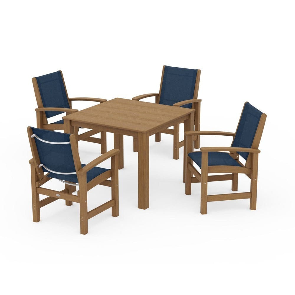 POLYWOOD® Outdoor Furniture Natural / Navy Blue Sling POLYWOOD® - Coastal 5-Piece Parsons Dining Set - PWS2278