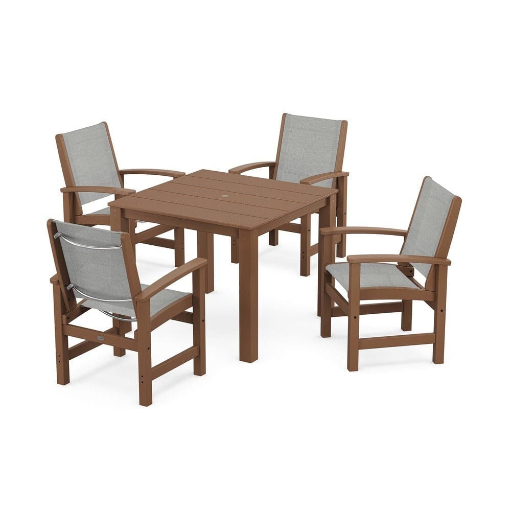 POLYWOOD® Outdoor Furniture Teak / Metallic Sling POLYWOOD® - Coastal 5-Piece Parsons Dining Set - PWS2278