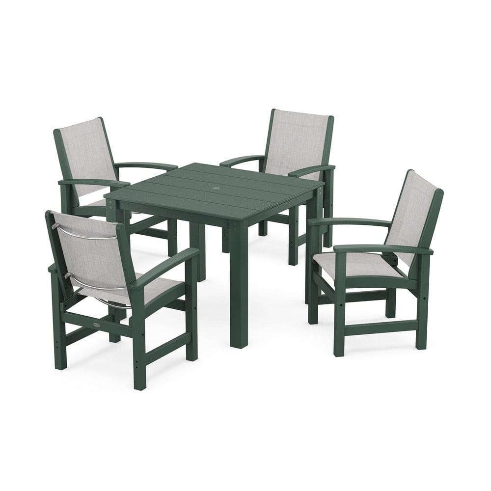 POLYWOOD® Outdoor Furniture Green / Parchment Sling POLYWOOD® - Coastal 5-Piece Parsons Dining Set - PWS2278