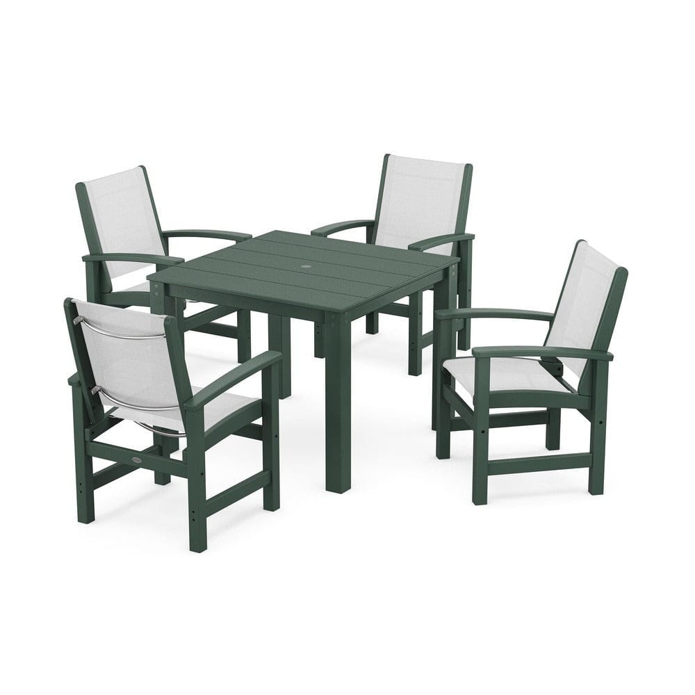 POLYWOOD® Outdoor Furniture Green / White Sling POLYWOOD® - Coastal 5-Piece Parsons Dining Set - PWS2278