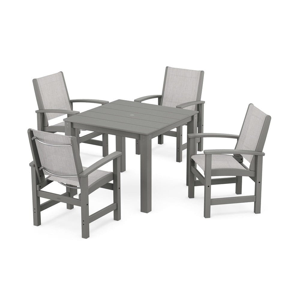 POLYWOOD® Outdoor Furniture Slate Grey / Parchment Sling POLYWOOD® - Coastal 5-Piece Parsons Dining Set - PWS2278