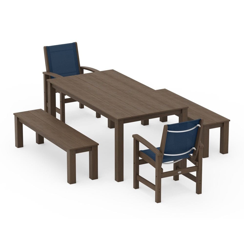 POLYWOOD® Outdoor Furniture POLYWOOD® - Coastal 5-Piece Parsons Dining Set with Benches - PWS2277