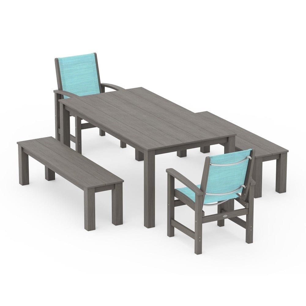 POLYWOOD® Outdoor Furniture POLYWOOD® - Coastal 5-Piece Parsons Dining Set with Benches - PWS2277
