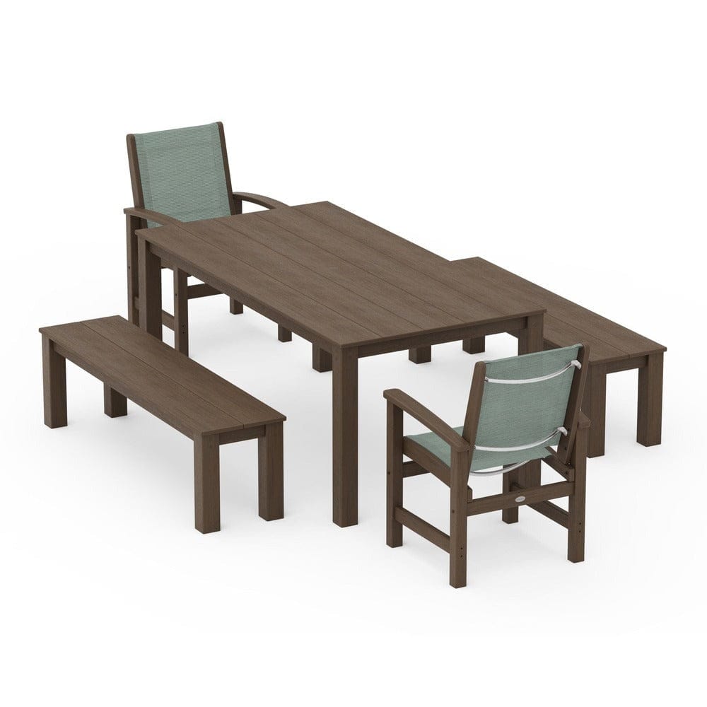 POLYWOOD® Outdoor Furniture POLYWOOD® - Coastal 5-Piece Parsons Dining Set with Benches - PWS2277