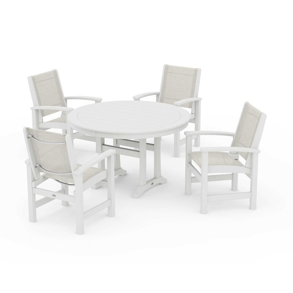 POLYWOOD® Outdoor Furniture POLYWOOD® - Coastal 5-Piece Round Dining Set with Trestle Legs - PWS1119