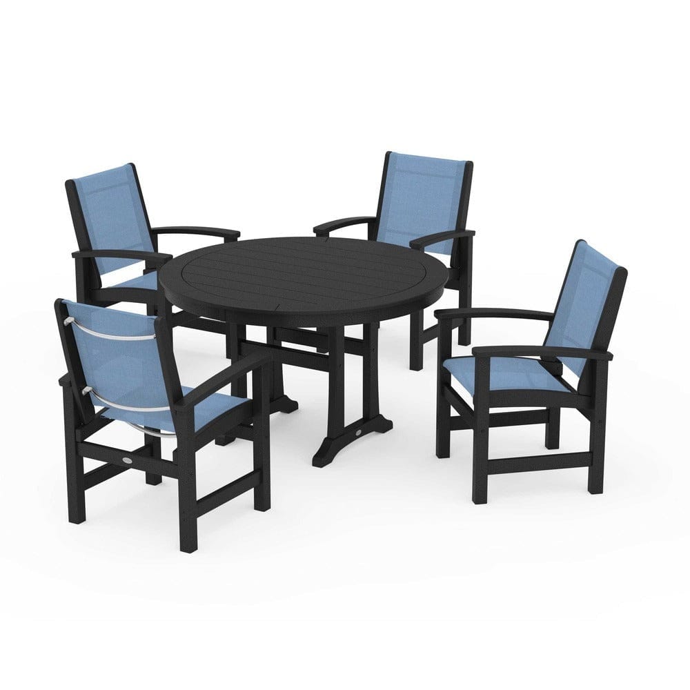 POLYWOOD® Outdoor Furniture Black / Poolside Sling POLYWOOD® - Coastal 5-Piece Round Dining Set with Trestle Legs - PWS1119
