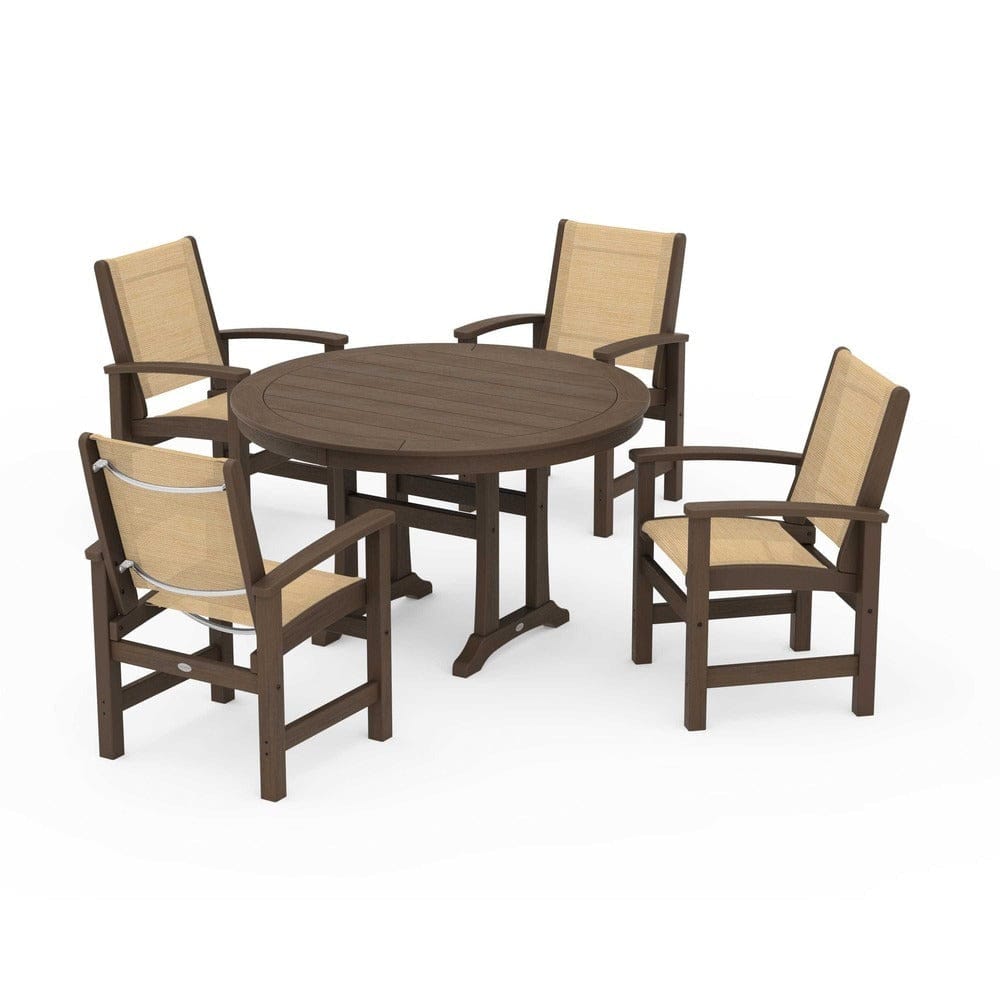 POLYWOOD® Outdoor Furniture POLYWOOD® - Coastal 5-Piece Round Dining Set with Trestle Legs - PWS1119