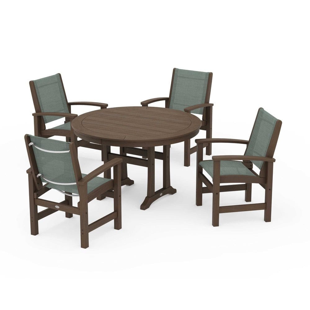 POLYWOOD® Outdoor Furniture POLYWOOD® - Coastal 5-Piece Round Dining Set with Trestle Legs - PWS1119