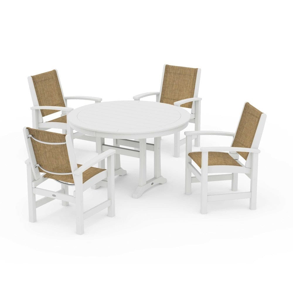 POLYWOOD® Outdoor Furniture POLYWOOD® - Coastal 5-Piece Round Dining Set with Trestle Legs - PWS1119