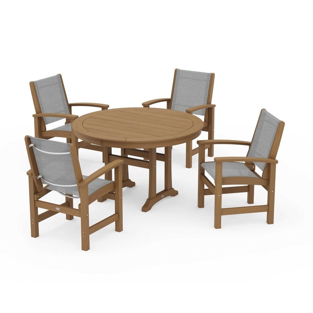 POLYWOOD® Outdoor Furniture POLYWOOD® - Coastal 5-Piece Round Dining Set with Trestle Legs - PWS1119