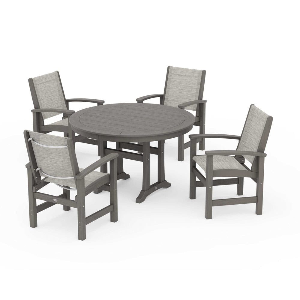 POLYWOOD® Outdoor Furniture POLYWOOD® - Coastal 5-Piece Round Dining Set with Trestle Legs - PWS1119