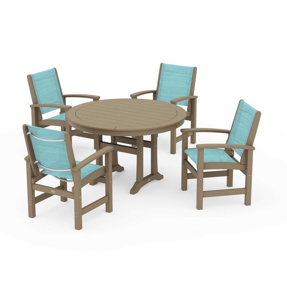 POLYWOOD® Outdoor Furniture POLYWOOD® - Coastal 5-Piece Round Dining Set with Trestle Legs - PWS1119