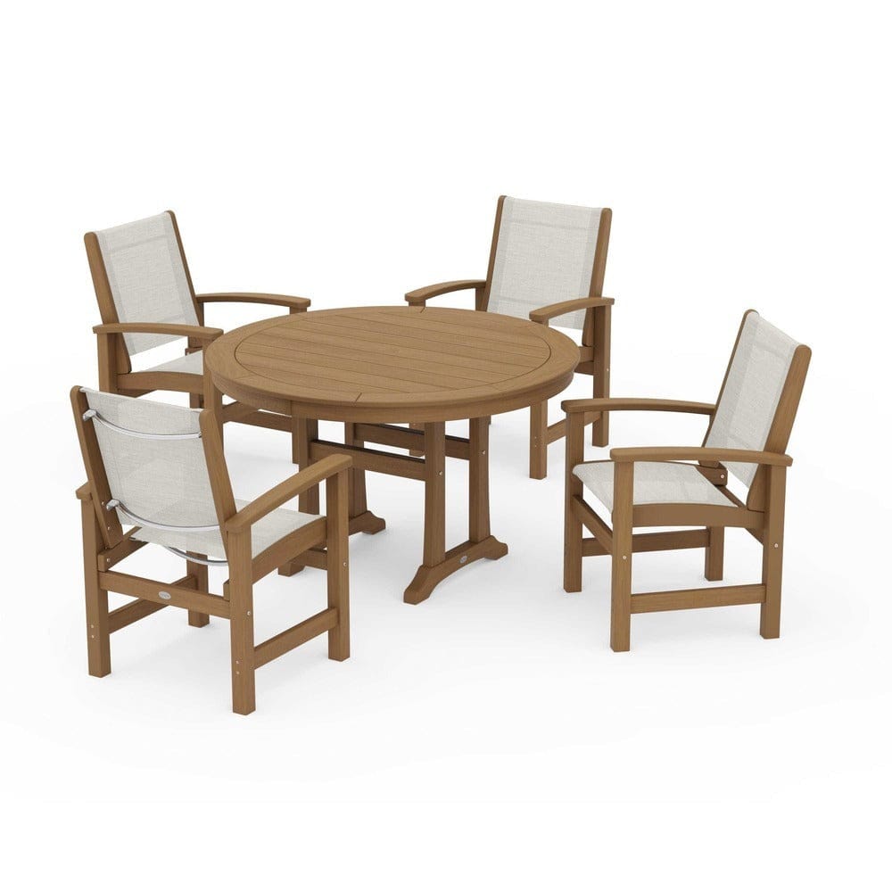 POLYWOOD® Outdoor Furniture POLYWOOD® - Coastal 5-Piece Round Dining Set with Trestle Legs - PWS1119