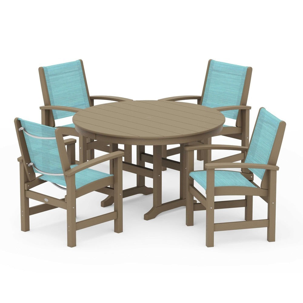 POLYWOOD® Outdoor Furniture POLYWOOD® Coastal 5-Piece Round Farmhouse Dining Set - PWS155