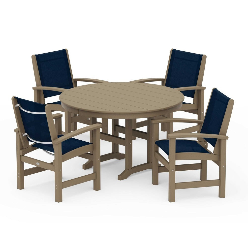 POLYWOOD® Outdoor Furniture POLYWOOD® Coastal 5-Piece Round Farmhouse Dining Set - PWS155