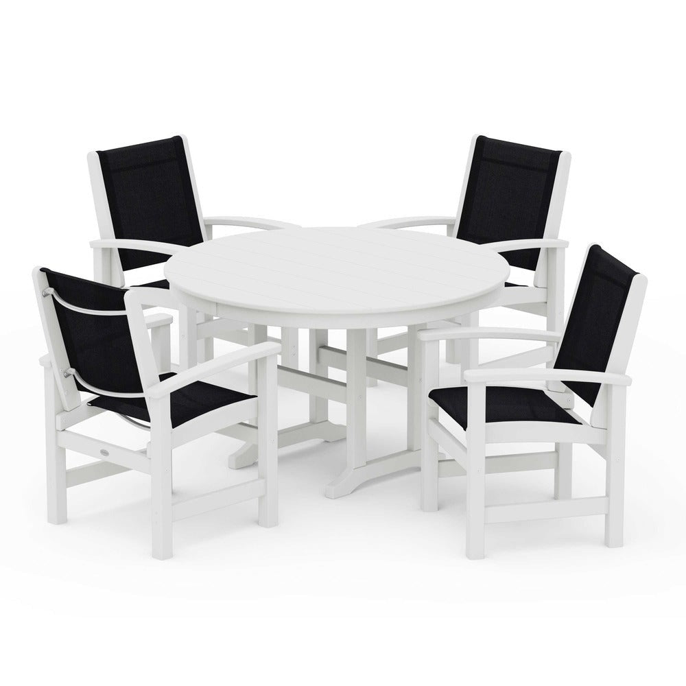 POLYWOOD® Outdoor Furniture POLYWOOD® Coastal 5-Piece Round Farmhouse Dining Set - PWS155