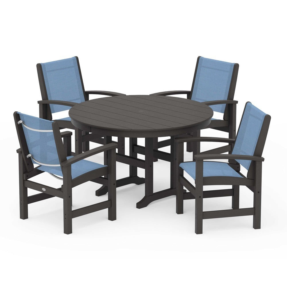 POLYWOOD® Outdoor Furniture POLYWOOD® Coastal 5-Piece Round Farmhouse Dining Set - PWS155