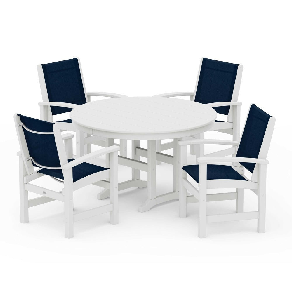 POLYWOOD® Outdoor Furniture POLYWOOD® Coastal 5-Piece Round Farmhouse Dining Set - PWS155