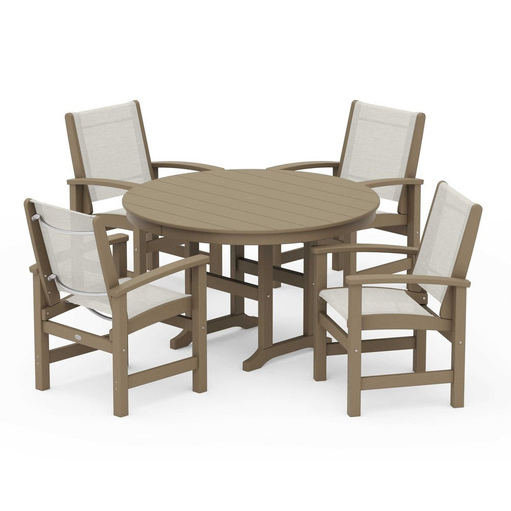 POLYWOOD® Outdoor Furniture POLYWOOD® Coastal 5-Piece Round Farmhouse Dining Set - PWS155