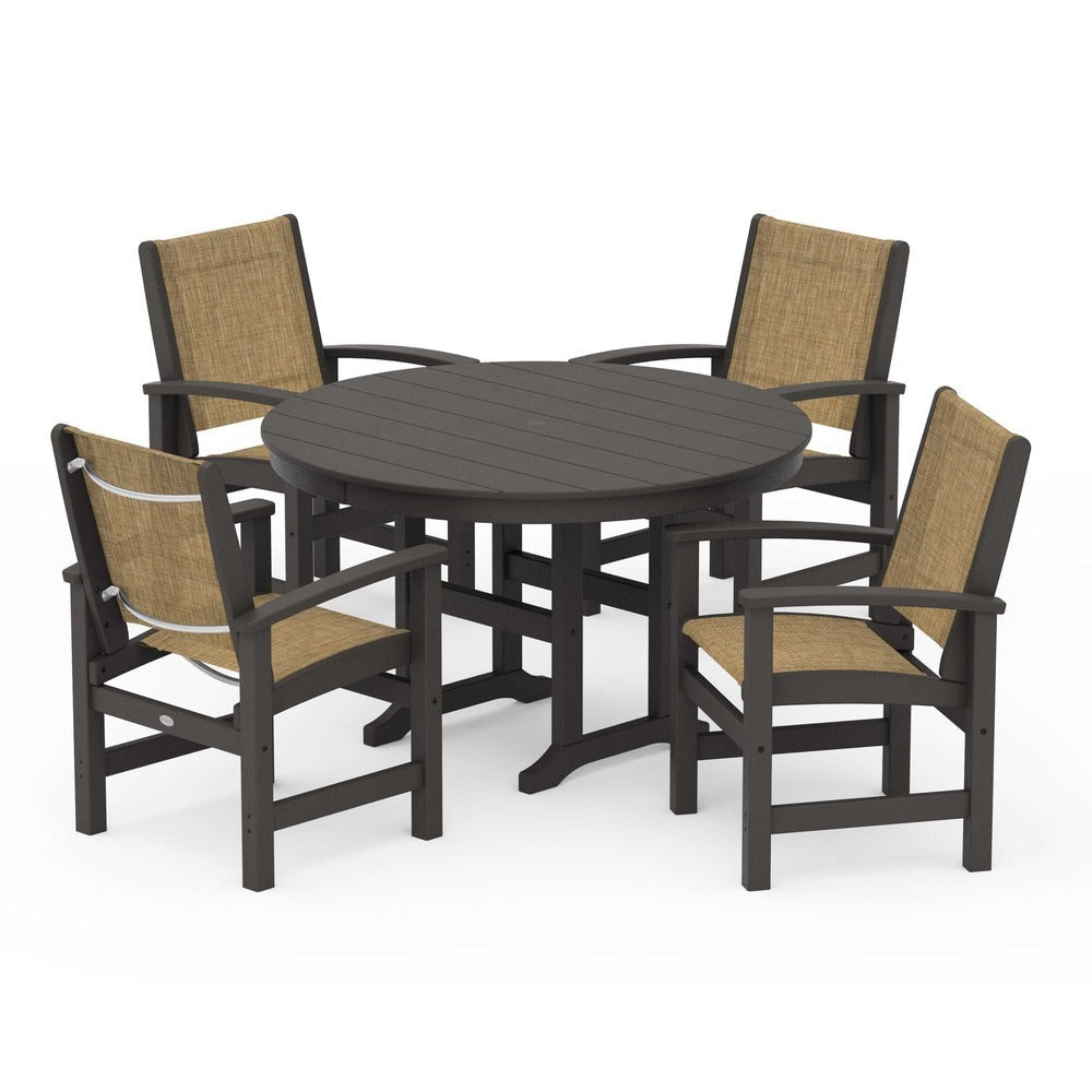 POLYWOOD® Coastal 5-Piece Round Farmhouse Dining Set - PWS155