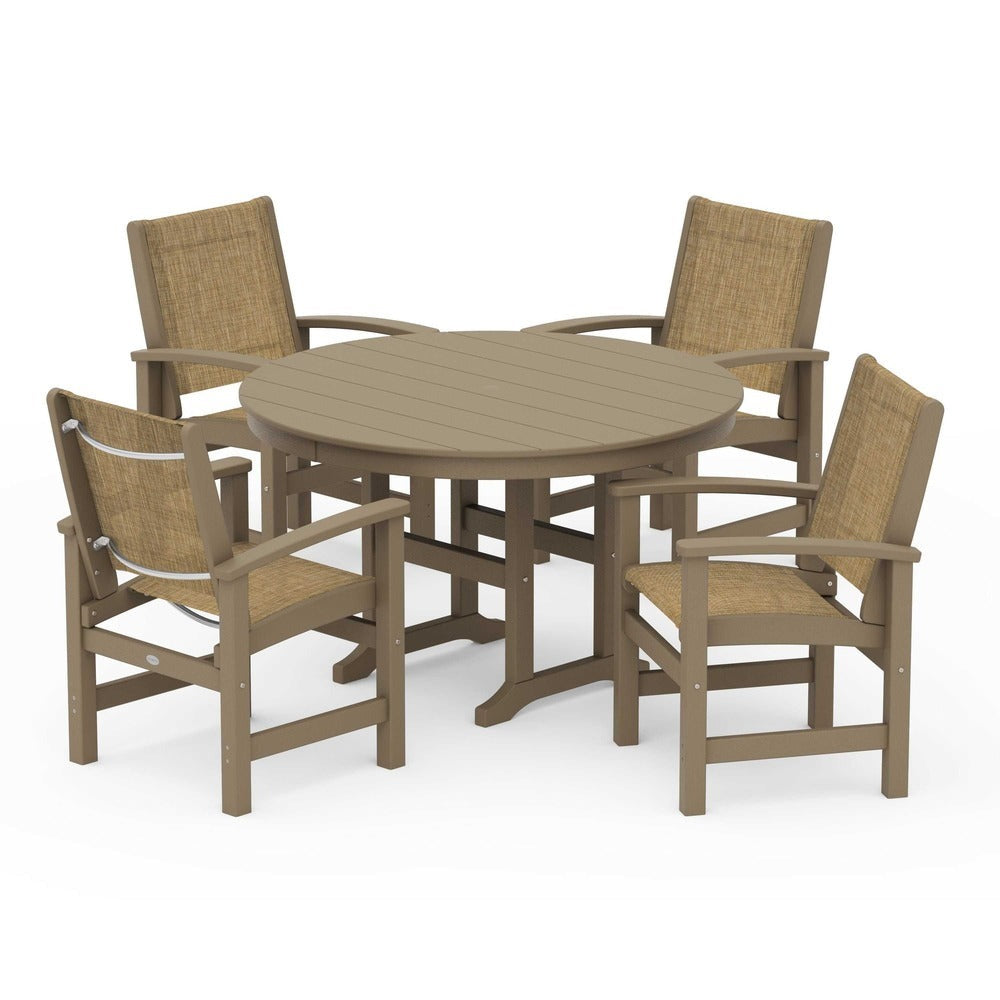 POLYWOOD® Coastal 5-Piece Round Farmhouse Dining Set - PWS155 Outdoor Furniture POLYWOOD®