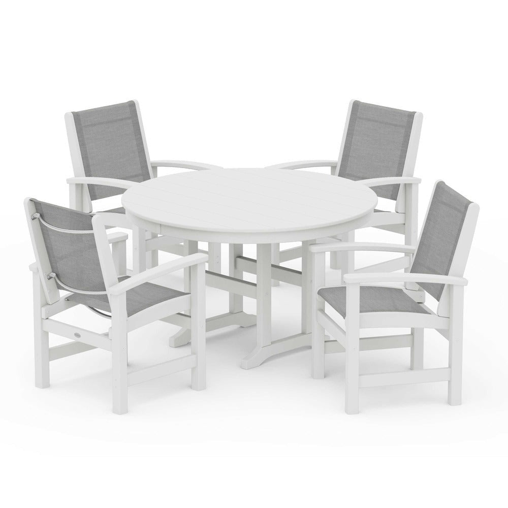 POLYWOOD® Outdoor Furniture POLYWOOD® Coastal 5-Piece Round Farmhouse Dining Set - PWS155