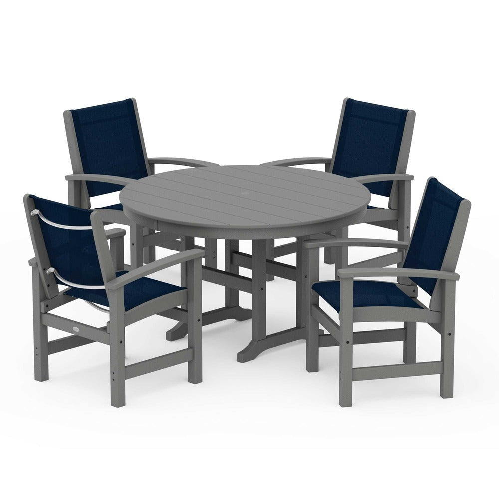 POLYWOOD® Coastal 5-Piece Round Farmhouse Dining Set - PWS155