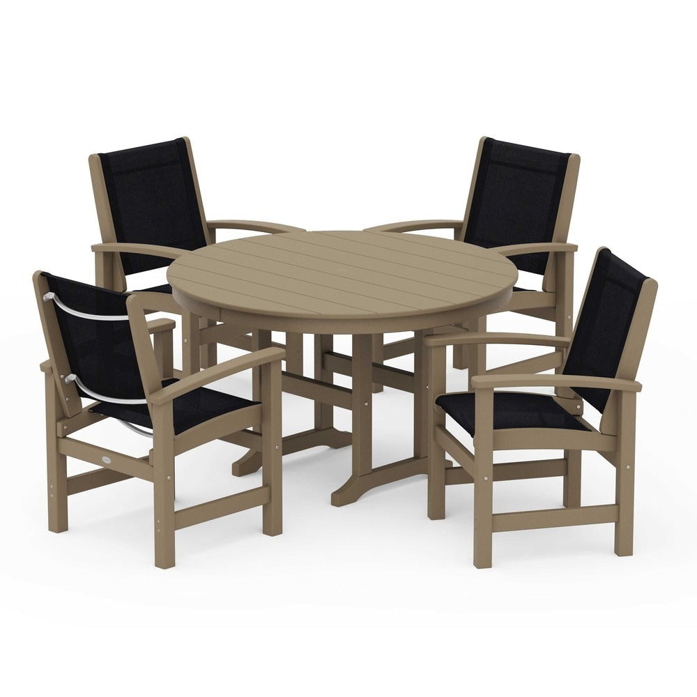 POLYWOOD® Outdoor Furniture POLYWOOD® Coastal 5-Piece Round Farmhouse Dining Set - PWS155