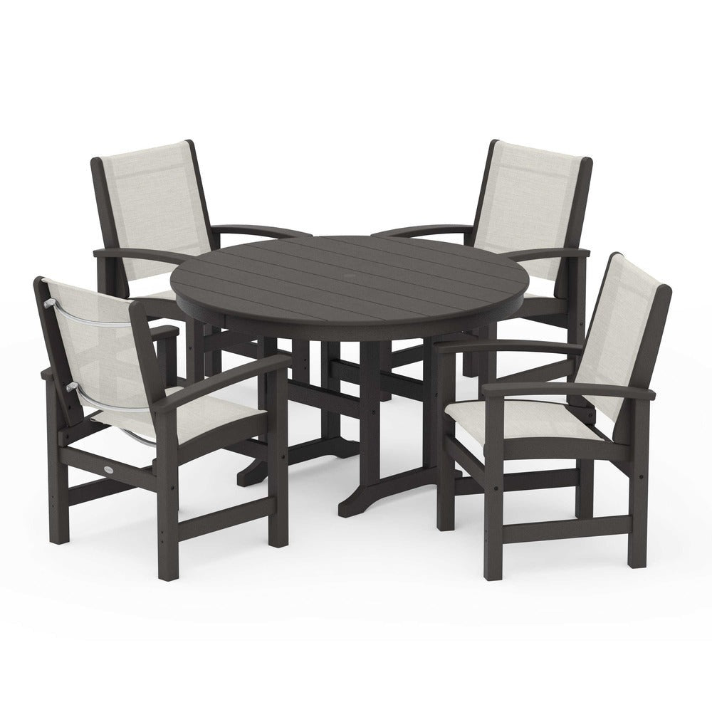 POLYWOOD® Coastal 5-Piece Round Farmhouse Dining Set - PWS155