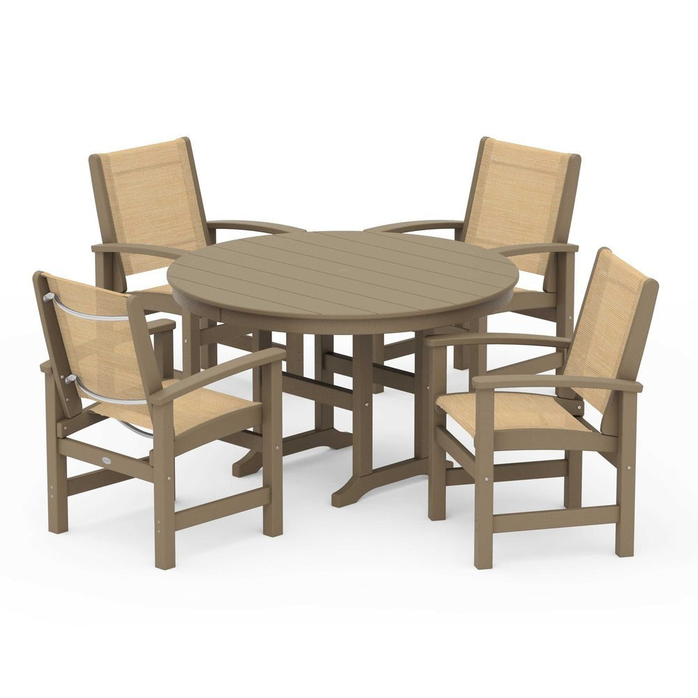 POLYWOOD® Outdoor Furniture POLYWOOD® Coastal 5-Piece Round Farmhouse Dining Set - PWS155