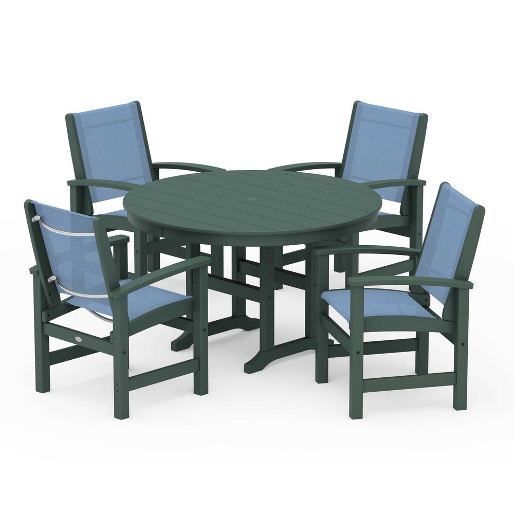 POLYWOOD® Coastal 5-Piece Round Farmhouse Dining Set - PWS155 Outdoor Furniture POLYWOOD®