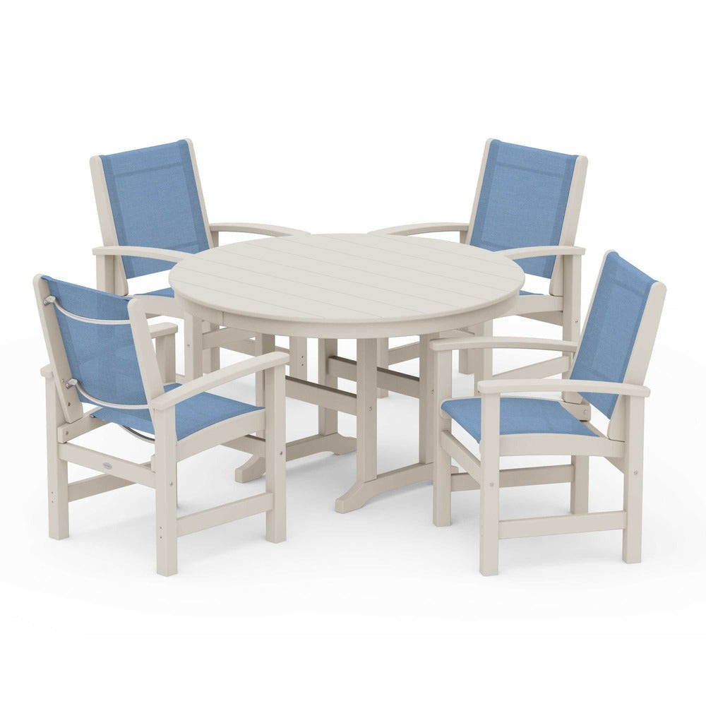 POLYWOOD® Coastal 5-Piece Round Farmhouse Dining Set - PWS155