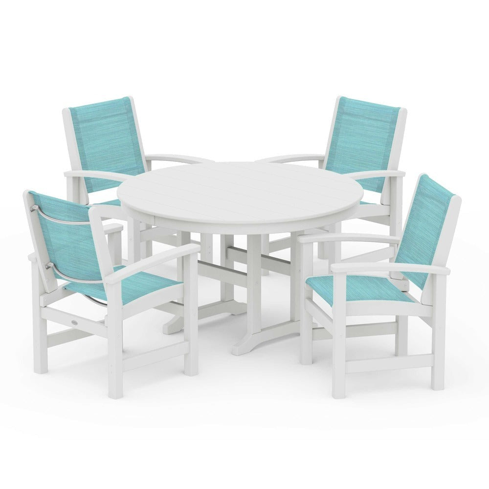POLYWOOD® Outdoor Furniture POLYWOOD® Coastal 5-Piece Round Farmhouse Dining Set - PWS155