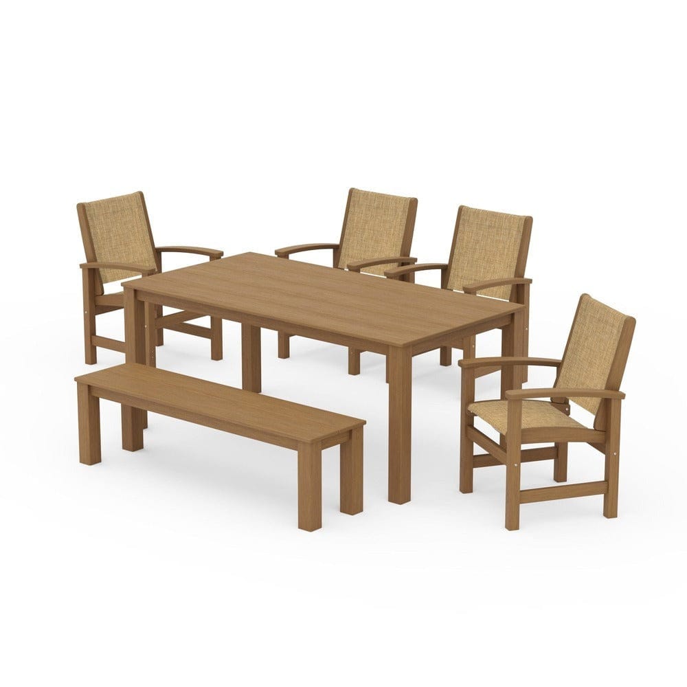 POLYWOOD® Outdoor Furniture Natural / Burlap Sling POLYWOOD® - Coastal 6-Piece Parsons Dining Set with Bench - PWS2276