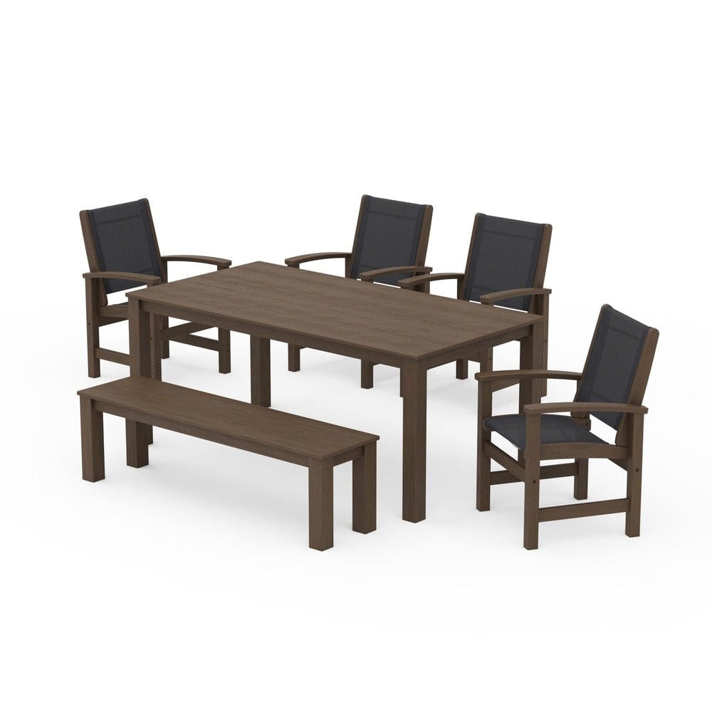 POLYWOOD® Outdoor Furniture POLYWOOD® - Coastal 6-Piece Parsons Dining Set with Bench - PWS2276