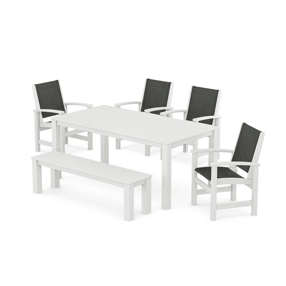 POLYWOOD® Outdoor Furniture White / Ember Sling POLYWOOD® - Coastal 6-Piece Parsons Dining Set with Bench - PWS2276