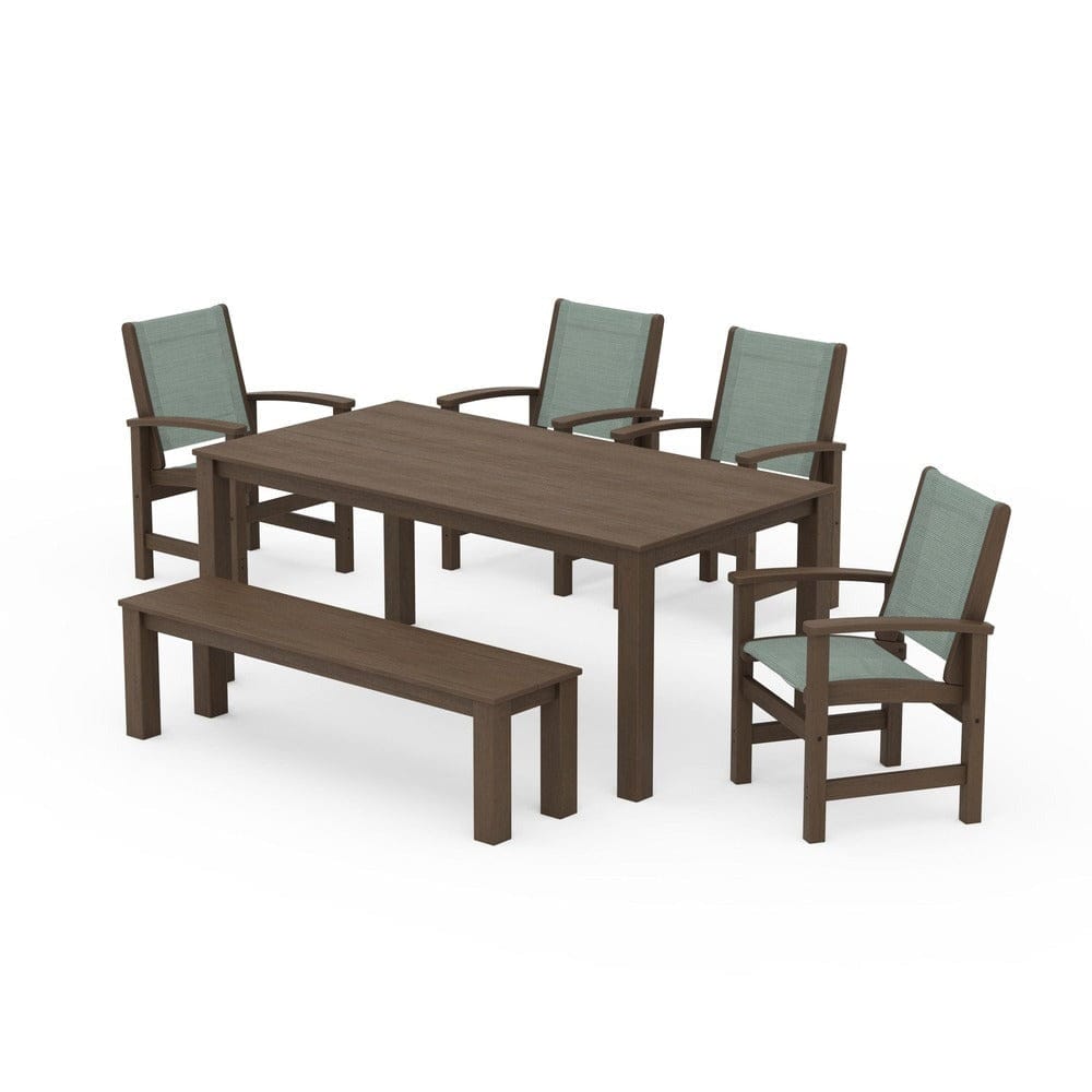 POLYWOOD® Outdoor Furniture POLYWOOD® - Coastal 6-Piece Parsons Dining Set with Bench - PWS2276