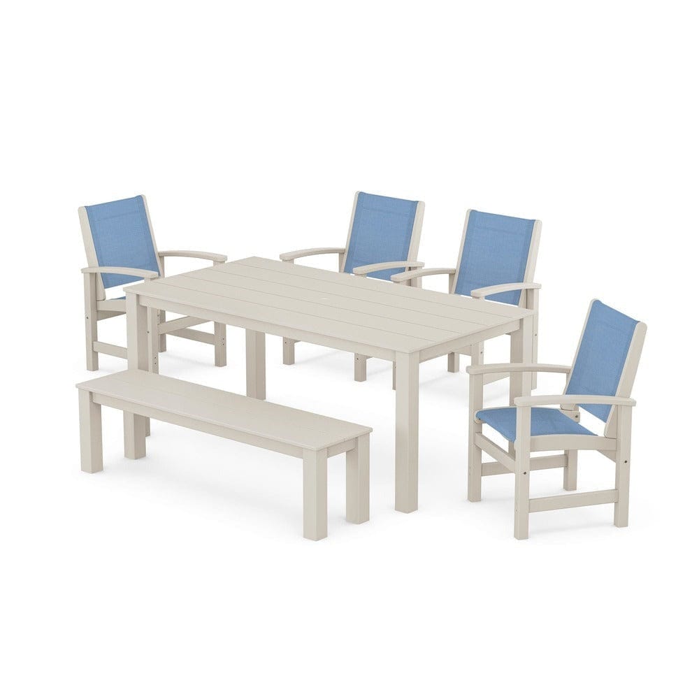 POLYWOOD® Outdoor Furniture Sand / Poolside Sling POLYWOOD® - Coastal 6-Piece Parsons Dining Set with Bench - PWS2276