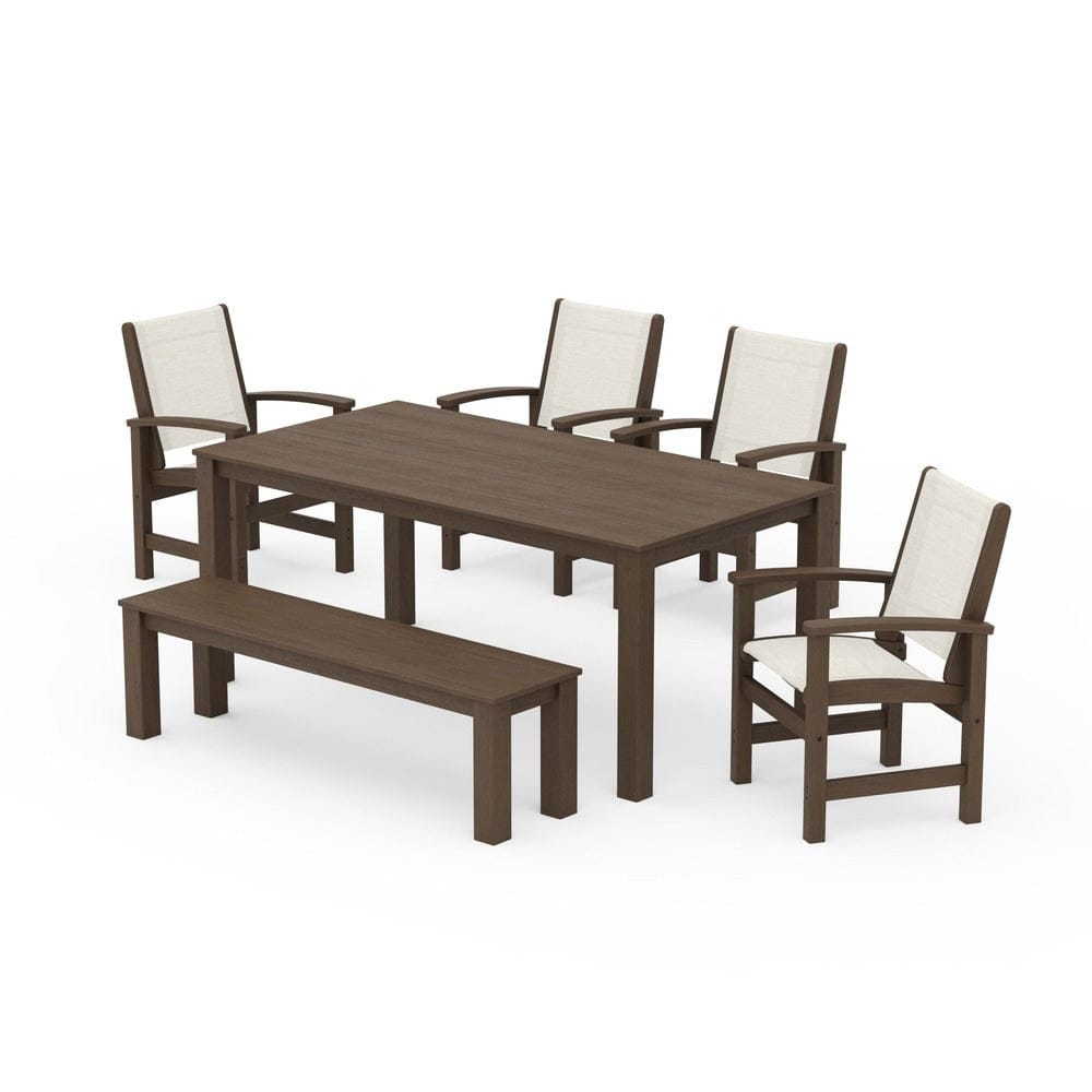 POLYWOOD® Outdoor Furniture POLYWOOD® - Coastal 6-Piece Parsons Dining Set with Bench - PWS2276