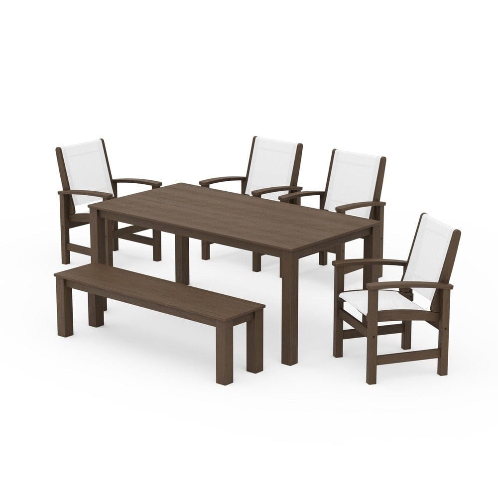 POLYWOOD® Outdoor Furniture POLYWOOD® - Coastal 6-Piece Parsons Dining Set with Bench - PWS2276