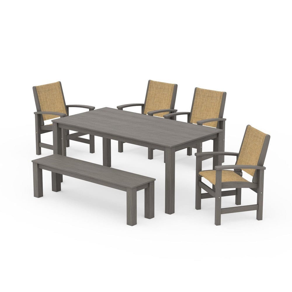 POLYWOOD® Outdoor Furniture POLYWOOD® - Coastal 6-Piece Parsons Dining Set with Bench - PWS2276