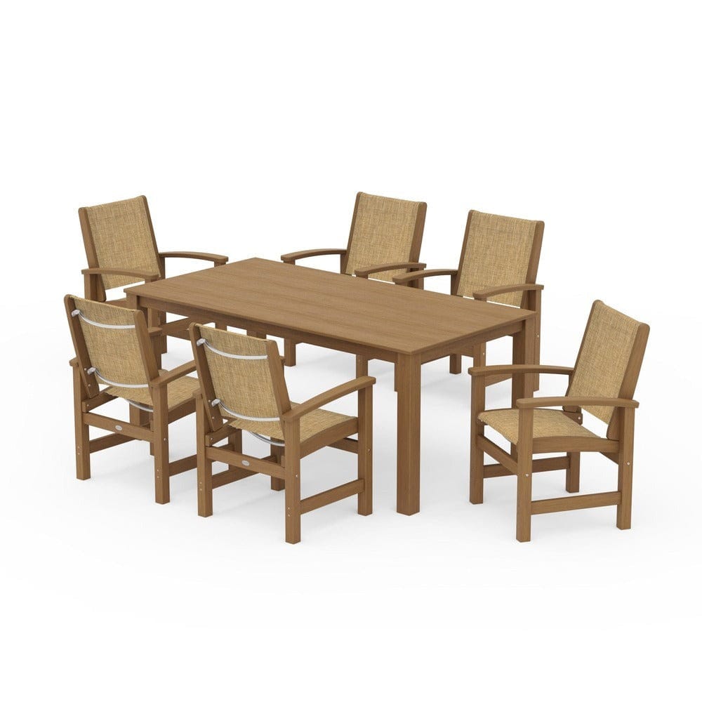 POLYWOOD® Outdoor Furniture Natural / Burlap Sling POLYWOOD® - Coastal 7-Piece Parsons Dining Set - PWS2275