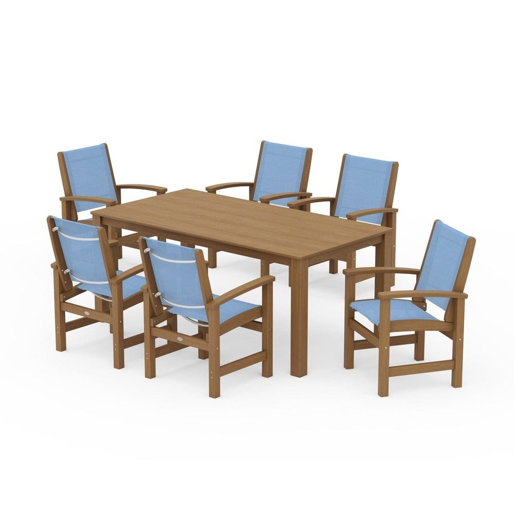 POLYWOOD® Outdoor Furniture Natural / Poolside Sling POLYWOOD® - Coastal 7-Piece Parsons Dining Set - PWS2275