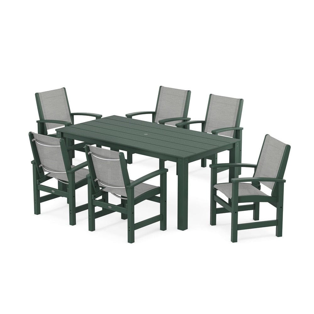 POLYWOOD® Outdoor Furniture Green / Metallic Sling POLYWOOD® - Coastal 7-Piece Parsons Dining Set - PWS2275